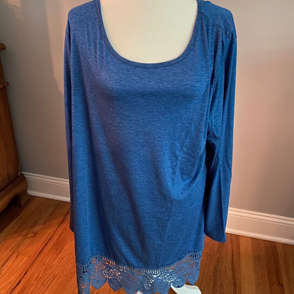 Women's Blue Top with Lace Trim